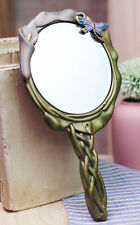 Ebros Calla Lily Dragonfly Bronzed Patina Resin Hand Mirror Vanity Accesory picture