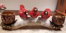 Rare TII Collections 3 Cardinals on Branch w Pine Cones Candle Holder picture