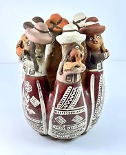 Peruvian Folk Art Terra Cotta Pottery Circle of 6 Women Whistle 7.5