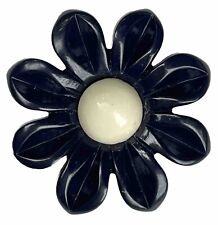 Large Vintage Casein Realistic Flower Button, Navy Blue w/ White Center picture