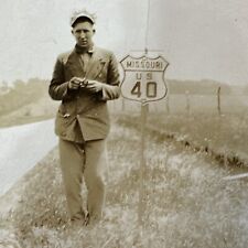 VINTAGE PHOTO US Highway 40 Missouri Road Sign Original Snapshot FROM 1925 picture