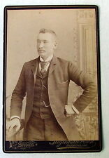 VINTAGE CABINET PHOTO STERN LOOKING DISTINGUISHED MAN HAND ON HIP MUSTACHE #2u87 picture