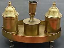 Antique Original 18th Century Brass Inkwell Desk Set Inkwell And Sander Inkstand picture
