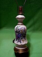 Vintage porcelain & brass table lamp with gorgeous pom & other flowers. Updated picture