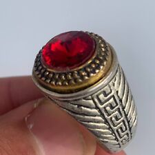 BEAUTIFUL POST MEDIEVAL ISLAMIC SILVER OTTOMANS SEAL RING WITH RED STONE picture