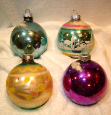 4 VINTAGE SHINY BRITE STENCILED CHRISTMAS ORNAMENTS picture