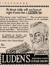 Luden's Menthol Candy Cough Drops No Throat Tickle Vintage Print Ad WW1 Era picture