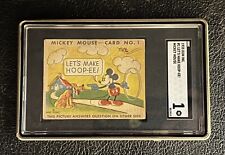 1935 Mickey Mouse Gum Card #1, ROOKIE RC, Type 1 RARE, Let's Make Hoop-ee SGC 1 picture