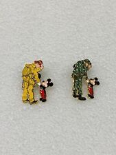 Pair of Disney Pins Mickey Says Thanks Shakes Hand of Soldier Firefighter picture