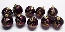 14 Vintage Glass Ball Christmas Ornaments, Purple Gold, Glittery Holiday Lot Set picture