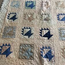 Vintage Hand Stitched Basket Pattern Quilt 77” X 91” Old Fabrics Good Condition picture