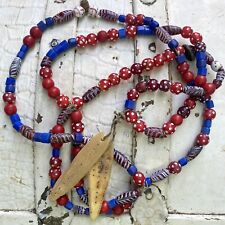 Antique Vintage 1800s Venetian Trade Beads w/ African Carved Talisman Ornaments picture