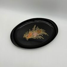 Vintage Oval Tray Couroc Seashell Beach Black Monterey California Shell Pink picture