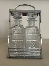 Vintage Keystoneware Glass Crystal Scotch Rye Decanter Set Silver Caddy MCM picture