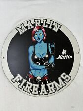 MARLIN FIREARMS PORCELAIN PINUP GIRL REVOLVERS PISTOLS GUNS SERVICE GAS SIGN picture