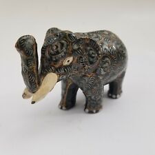 Antique Hand-Carved Wooden Asian Indian ELEPHANT STATUE Painted Sculpture 3.5