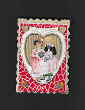 vintage 1920s Whitney embossed Greeting VALENTINE Card Strip Heart Girl Boy picture