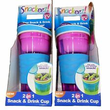 Snackeez Lot of 2 Snack & Drink Cup 2 in 1 Pink and Blue As Seen On TV NEW picture