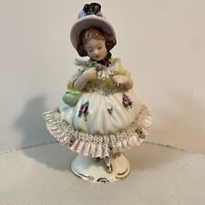 Dresden 12” Porcelain Lace GIRL With Flower , Vintage , Germany picture