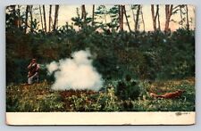 c1909 Man In The Woods Hunting Firing Gun Smoke Cloud ANTIQUE Postcard picture
