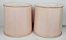 Vintage Cylinder Barrel Lampshade Pair Light Pink Fabric Gold Trim 11