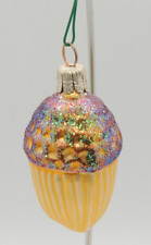 Vintage Czech Republic Gold Acorn Glitter Blown Glass Christmas Ornament 3