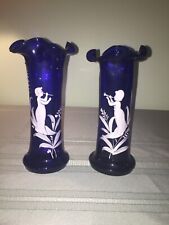 Antique Pair of Mary Gregory Ruffled Vases Hand Painted w/Problems picture