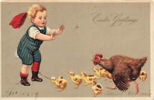 c1909  Chicks Hen Chirping At Boy Easter Germany P220 picture