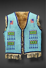 Old American Sioux Style Fully Beaded Front Suede Hide Back Powwow Vest NS54 picture