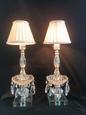 Pair 1930 Antique Lalique Style Crystal Candlestick Prism Lamp Hollywood Regency picture