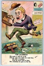 Comic Humor Postcard The Salesman Kicked Off The Office c1905 Antique Posted picture