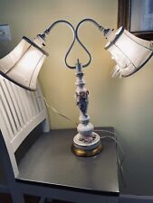 Antique Vintage Capodimonte Double Boudoir Lamp Porcelain Flowers White Pink 23” picture