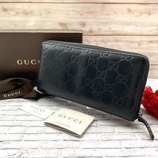 GUCCI GG Logo Leather Round zip Long Wallet Black from JAPAN picture