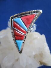 Native American Made Turquoise Coral Inlay Ring Size 10 Navajo Creek David Tune picture