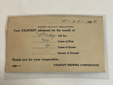 Falstaff Brewing corporation ￼Beer ration card ￼1944 St. Louis Missouri picture