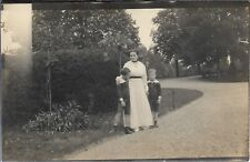 Lady Children Photograph Early 1900s Vintage Fashion Outdoors 3 1/2 x 5 1/2 picture