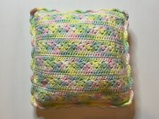 Vintage MCM Handmade Crocheted Pastel Rainbow Granny Knit Cottagecore Pillow 14