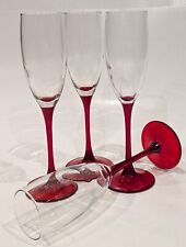 4 Luminarc Champagne Flute 6 oz Glasses, Clear w/Ruby Red Stem, 8.75