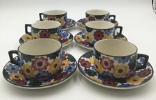 Rare Vintage German Pottery Floral Tea Cups & Saucers Set Of (6) Read picture
