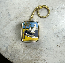 Vintage Sankyo Music Box St Thomas Key Chain Sailboat Scene Key Turn Gold Tone picture