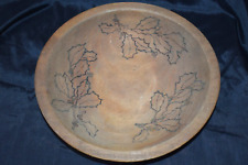 Vintage MUNISING Wooden Primitive Dough Bowl Oval Round Leaves Marked picture