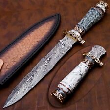 Custom Handmade Damascus Steel Dagger Knife With Sheath & Acrylic, Gift For Him picture