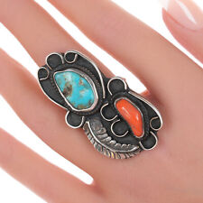 sz7.5 Large Vintage sterling, turquoise, and coral native American ring picture