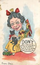 UDB Postcard Old Maid w/Cat & Parrot Don't Be Cross if You Can't Get Married picture