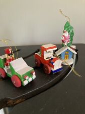 Vintage Wooden Christmas Tree Ornaments Lot Of 3 Truck &Tree, Car, Santa House picture
