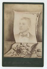 Antique Circa 1880s In Memoriam Cabinet Card Handsome Young Man Chester Hill, OH picture