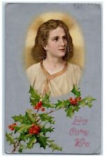 c1910's Christmas Holly Berries Religious Embossed Winsch Back Antique Postcard picture