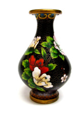 Vintage Chinese Cloisonne Enamel Vase w/ Peonies ~ 4 1/4