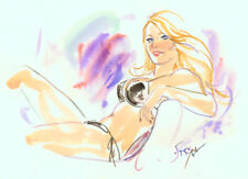 Playboy Artist Doug Sneyd Signed Original Art Sketch ~ Blond in Bikini picture