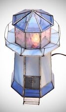 Vtg. Tiffany Style Beacon Lighthouse Table Lamp/Light Blue Stained Glass/stairs picture